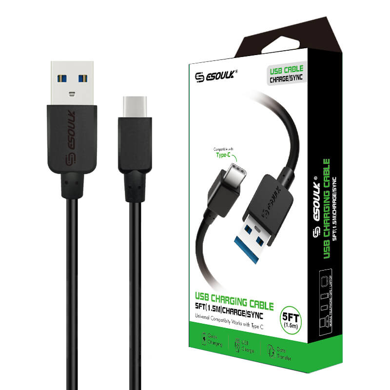 EC30P-TPC-BK: Esoulk 5ft Faster Speed Charging Cable For Type-C Black